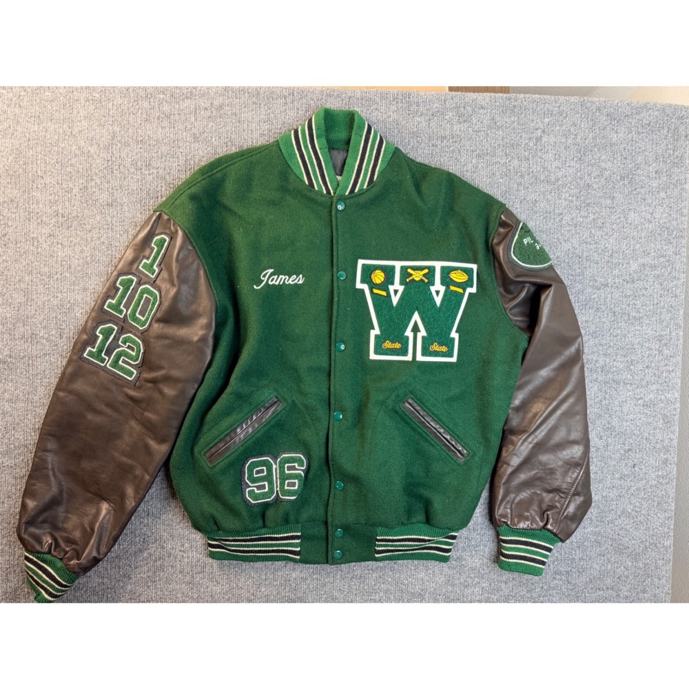 Vintage Dehen Letterman Jacket Mens 48 Green Wool Leather Varsity Shake N Bake